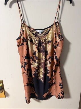 CAbi Peach Black and Cream Floral Silk Cami